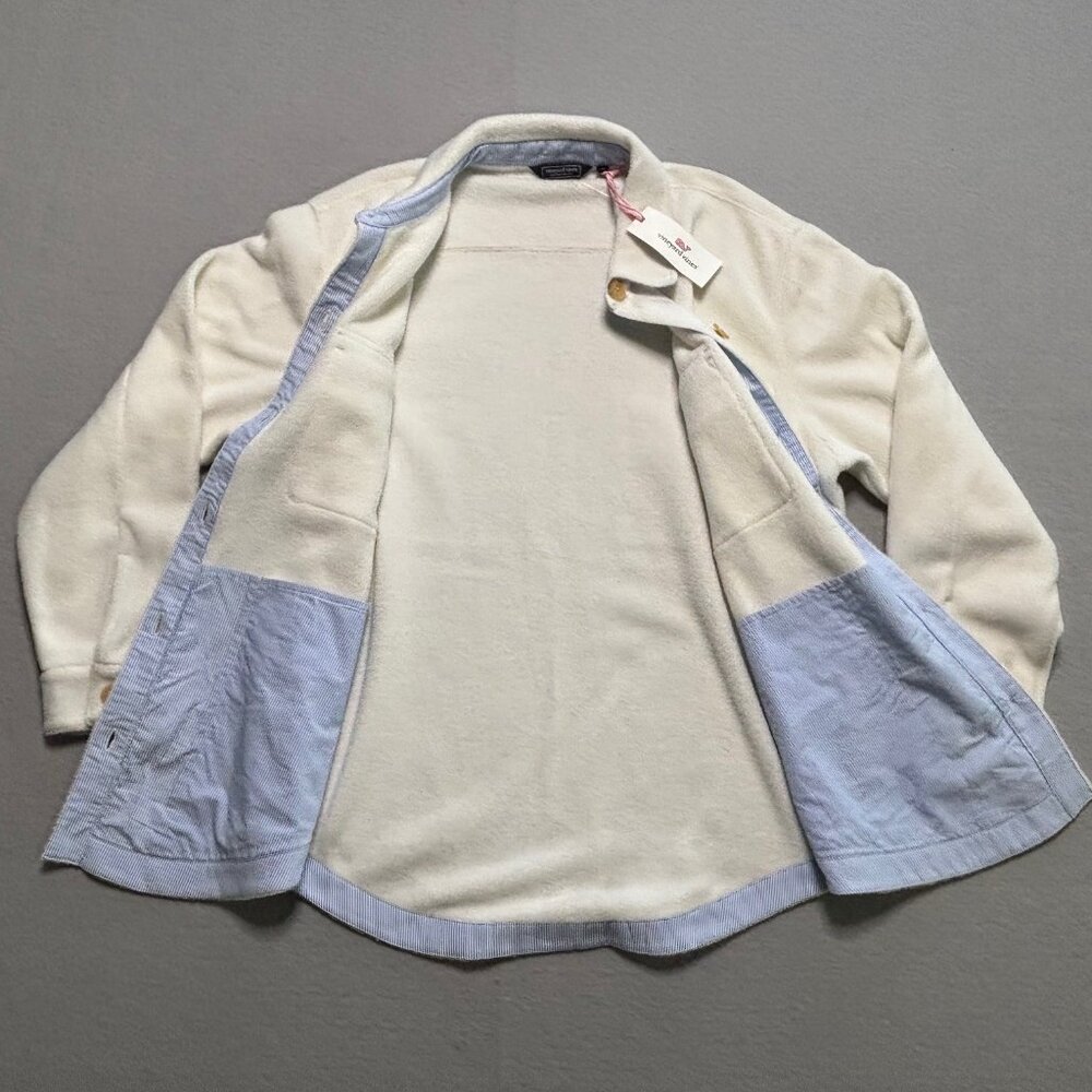 Mens Vineyard Vines Harbor Fleece Shirt Jacket White/Marshmellow Medium NWT $158 - Picture 8 of 11